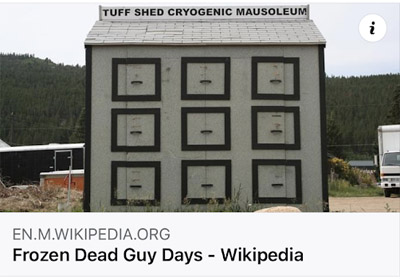 post of the top of a WIkipedia article about Frozen Dead Guys Days